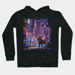 Cyber samurai on city streets Hoodie